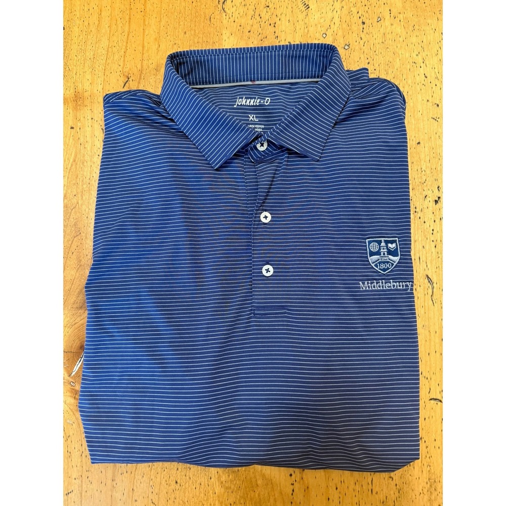 Johnnie-O Polo XL Navy Blue Stripe Middlebury College Performance Golf Shirt